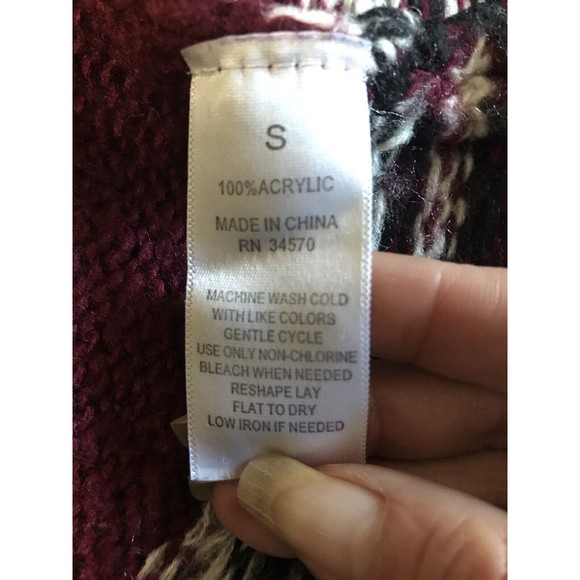 Jason Maxwell Women's Open Cardigan Burgundy Boho Fair Isle Tassel Sweater S - Picture 8 of 8